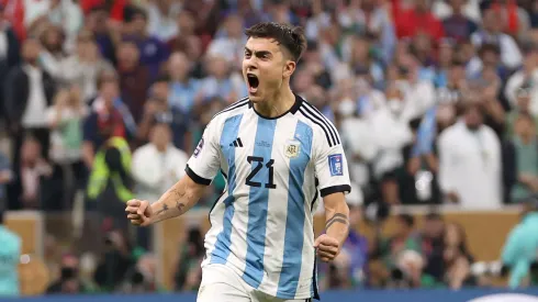 Paulo Dybala of Argentina celebrates scoring the team's second penalty in the penalty shoot out during the FIFA World Cup Qatar 2022