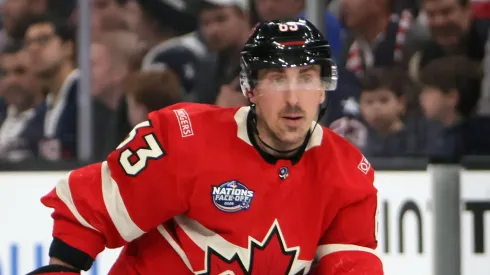 rad Marchand #63 of Team Canada skates against Team United States in the NHL 4 Nations Face-Off Championship Game at TD Garden on February 20, 2025 in Boston, Massachusetts.