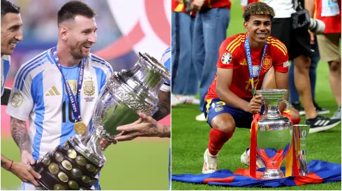 Lionel Messi after winning the 2024 Copa America with Argentina and Lamine Yamal after securing the 2024 UEFA Euro with Spain.
