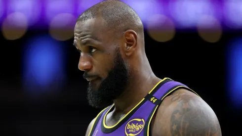 LeBron James #23 of the Los Angeles Lakers gets into position during the second half against the Boston Celtics at TD Garden on March 08, 2025.