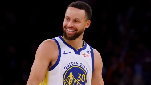 Stephen Curry #30 of the Golden State Warriors looks on against the New York Knicks at Madison Square Garden.