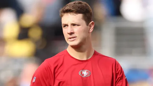 Brock Purdy #13 of the San Francisco 49ers warms-up prior to a game against the Detroit Lions in the NFC Championship Game at Levi's Stadium on January 28, 2024 in Santa Clara, California.