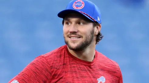 Josh Allen #17 of the Buffalo Bills looks on prior to the game against the Jacksonville Jaguars at Highmark Stadium on September 23, 2024 in Orchard Park, New York.