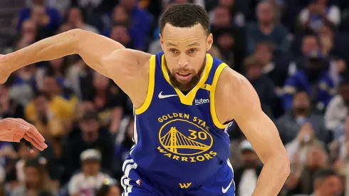 Stephen Curry #30 of the Golden State Warriors dribbles the ball against the Portland Trail Blazers at Chase Center on March 10, 2025 in San Francisco, California.