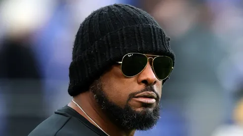 Head coach Mike Tomlin of the Pittsburgh Steelers looks on during warmups before the start of the Steelers and Baltimore Ravens game at M&T Bank Stadium on December 21, 2024 in Baltimore, Maryland.