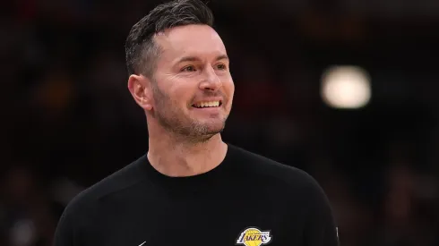 Head coach JJ Redick of the Los Angeles Lakers reacts against the Chicago Bulls during the second half at the United Center on March 27, 2025 in Chicago, Illinois.