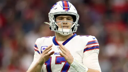 Quarterback Josh Allen #17 of the Buffalo Bills signals during the AFC Wild Card Playoff game against the Houston Texans at NRG Stadium on January 04, 2020 in Houston, Texas.