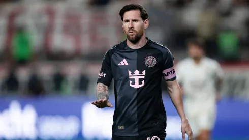 Lionel Messi of Inter Miami reacts during a Club Friendly match between Universitario and Inter Miami.