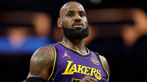 LeBron James #23 of the Los Angeles Lakers reacts during a game at Crypto.com Arena.