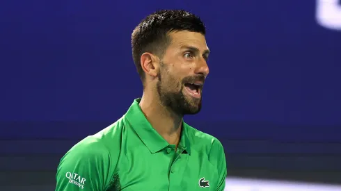 Novak Djokovic reacts after losing a point during the 2025 Miami Open final