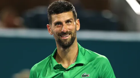Novak Djokovic of Serbia reacts after winning a game against Jakub Mensik of the Czech Republic.