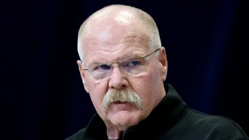 Head coach Andy Reid of the Kansas City Chiefs speaks to the media during the NFL Scouting Combine at the Indiana Convention Center on February 25, 2025 in Indianapolis, Indiana.