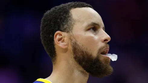 Stephen Curry #3 of the Golden State Warriors stands on the court during the first quarter of an NBA game against the New Orleans Pelicans