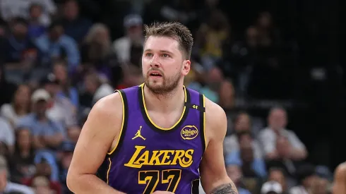 Luka Doncic #77 of the Los Angeles Lakers handles the ball during the first half against the Memphis Grizzlies