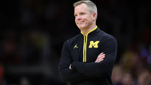 Head coach Dusty May of the Michigan Wolverines reacts during the second half against the Auburn Tigers in the South Regional Sweet Sixteen round of the NCAA Men's Basketball Tournament at State Farm Arena on March 28, 2025 in Atlanta, Georgia.