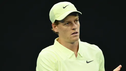 Jannik Sinner of Italy reacts in the Men's Singles Second Round match against Tristan Schoolkate of Australia during the 2025 Australian Open.