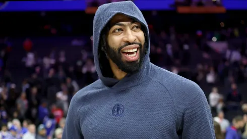 Anthony Davis of the Dallas Mavericks looks on after the game against the Philadelphia 76ers at the Wells Fargo Center.