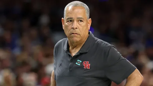 Head Coach Kelvin Sampson of the Houston Cougars reacts during the first half in the Final Four game of the NCAA Men's Basketball Tournament against the Duke Blue Devils at the Alamodome on April 05, 2025 in San Antonio, Texas.