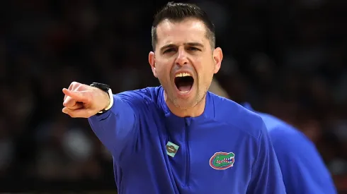 Head Coach Todd Golden of the Florida Gators reacts during the second half in the Final Four game of the NCAA Men's Basketball Tournament against the Auburn Tigers at the Alamodome on April 05, 2025 in San Antonio, Texas.