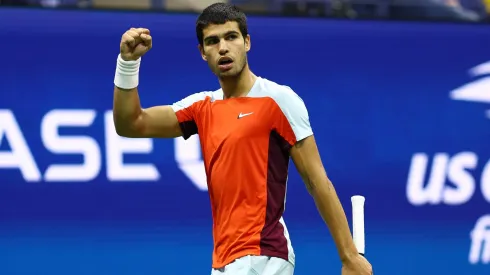 Carlos Alcaraz of Spain celebrates winning the third set tiebreak against Casper Ruud of Norway during their Men’s Singles Final match on Day Fourteen of the 2022 US Open.
