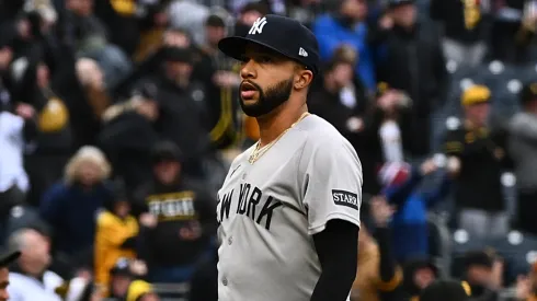 Devin Williams #38 of the New York Yankees walks off the field after giving up a walk off RBI single to Tommy Pham #28 of the Pittsburgh Pirates (not pictured) in the eleventh inning during the game at PNC Park on April 6, 2025 in Pittsburgh, Pennsylvania.