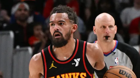 Trae Young #11 of the Atlanta Hawks handles the ball against the New York Knicks during the third quarter
