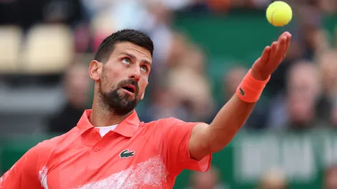 Novak Djokovic of Serbia serves during his match against Alejandro Tabilo of Chile during the Monte-Carlo Masters.