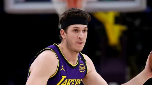 Austin Reaves #15 of the Los Angeles Lakers in action against the New Orleans Pelicans