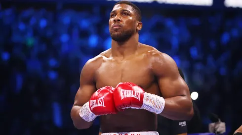 Anthony Joshua looks on prior to the Heavyweight fight between Anthony Joshua and Jermaine Franklin at The O2 Arena on April 01, 2023.