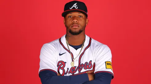 Ronald Acuña Jr. #13 of the Atlanta Braves poses for a portrait during photo day at CoolToday Park on February 21, 2025 in North Port, Florida.