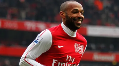 Thierry Henry celebrates after scoring a goal during the Barclays Premier League match between Arsenal and Blackburn Rovers.