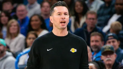 Los Angeles Lakers coach JJ Reddick watches game play during the first quarter against the Oklahoma City Thunder at Paycom Center on April 6, 2025 in Oklahoma City, Oklahoma.