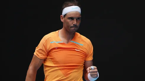 Rafael Nadal of Spain reacts in their round one singles match against Jack Draper of Great Britain during day one of the 2023 Australian Open.