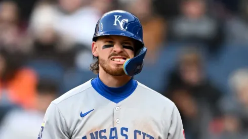 CLEVELAND, OHIO – APRIL 12: Bobby Witt Jr. #7 of the Kansas City Royals reacts during the fourth inning against the Cleveland Guardians at Progressive Field on April 12, 2025 in Cleveland, Ohio. (Photo by Nick Cammett/Getty Images)