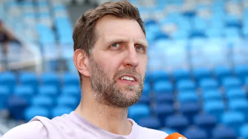 Dirk Nowitzki speaks to media during a media opportunity ahead of the 2023 Australian Open.