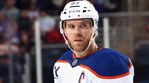 v97skates against the New York Islanders at UBS Arena on March 14, 2025 in Elmont, New York.