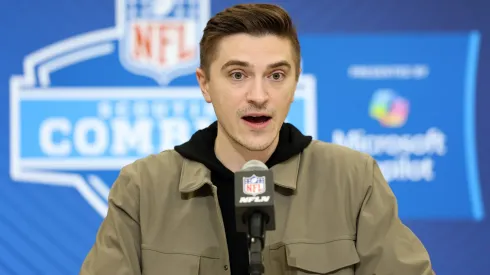 General manager James Gladstone of the Jacksonville Jaguars speaks to the media during the NFL Scouting Combine at the Indiana Convention Center on February 25, 2025 in Indianapolis, Indiana.