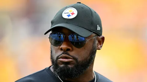 Head coach Mike Tomlin of the Pittsburgh Steelers looks on prior to a game against the San Francisco 49ers at Acrisure Stadium on September 10, 2023 in Pittsburgh, Pennsylvania.
