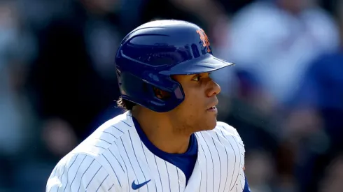Juan Soto #22 of the New York Mets hits a 2RBI double in the eighth inning against the St. Louis Cardinals at Citi Field on April 20, 2025 in the Flushing neighborhood of the Queens borough of New York City. The New York Mets defeated the St. Louis Cardinals 7-4.