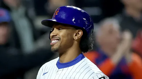 Francisco Lindor #12 of the New York Mets celebrates after he hit a three run home run in the seventh inning against the Philadelphia Phillies at Citi Field on April 21, 2025 in the Flushing neighborhood of the Queens borough of New York City.