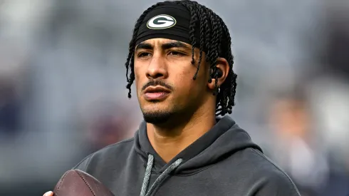 Jordan Love #10 of the Green Bay Packers warms up prior to a game against the Chicago Bears at Soldier Field on November 17, 2024 in Chicago, Illinois.