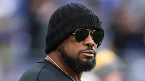Head coach Mike Tomlin of the Pittsburgh Steelers looks on before the game against the Baltimore Ravens at M&T Bank Stadium on December 21, 2024 in Baltimore, Maryland.