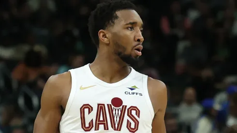 Donovan Mitchell #45 of the Cleveland Cavaliers handles the ball during a game against the Milwaukee Bucks at Fiserv Forum on March 09, 2025 in Milwaukee, Wisconsin.