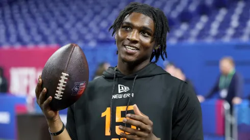 Cameron Ward #QB15 of Miami-FL looks o during the NFL Scouting Combine at Lucas Oil Stadium on March 01, 2025. 
