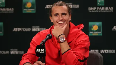 German star Alexander Zverev laughs during a press conference