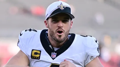 Derek Carr #4 of the New Orleans Saints reacts after the game against the Tampa Bay Buccaneers at Raymond James Stadium on December 31, 2023 in Tampa, Florida.