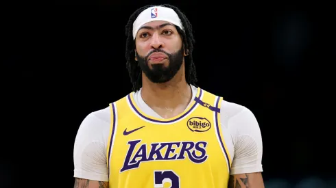 Anthony Davis #3 of the Los Angeles Lakers reacts during a 117-108 Lakers win over the Miami Heat at Crypto.com Arena.