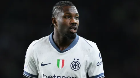Marcus Thuram of FC Internazionale Milano looks on during the UEFA Champions League 2024/25 Semi Final First Leg against Barcelona.