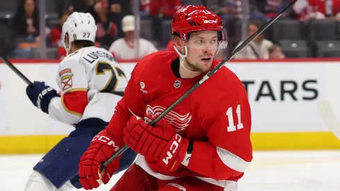 Vladimir Tarasenko #11 of the Detroit Red Wings plays against the Florida Panthersat Little Caesars Arena on April 06, 2025 in Detroit, Michigan.