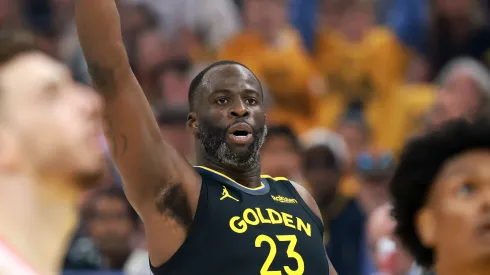 Draymond Green #23 of the Golden State Warriors reacts after a basket against the Houston Rockets